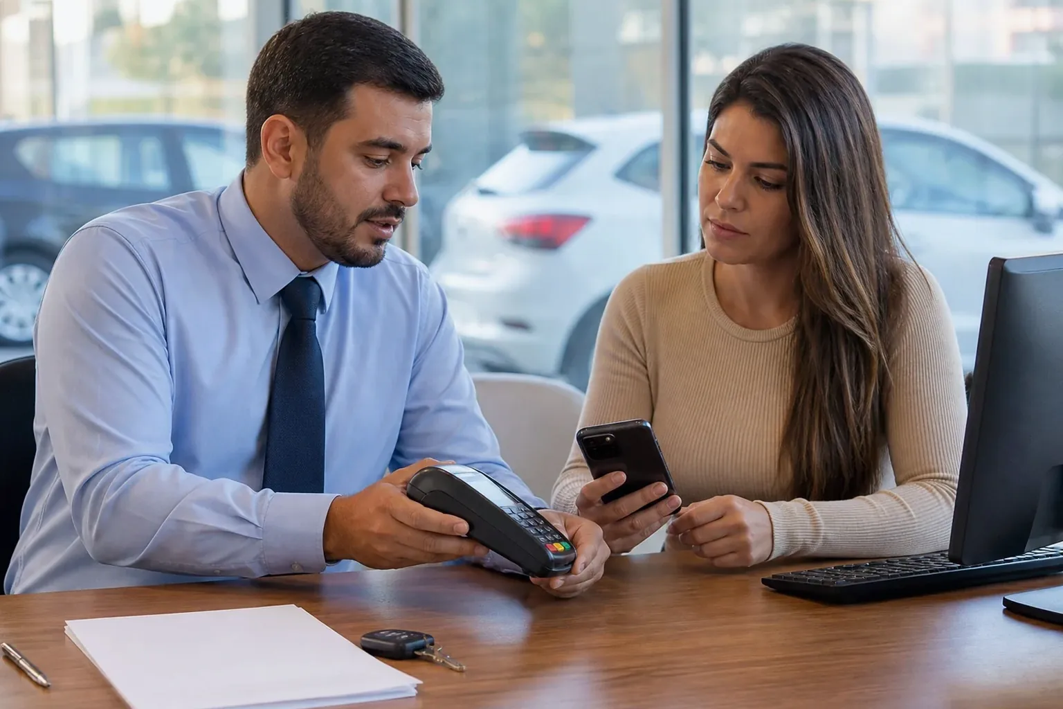 Despachante digitando informações para pagamento de débitos.